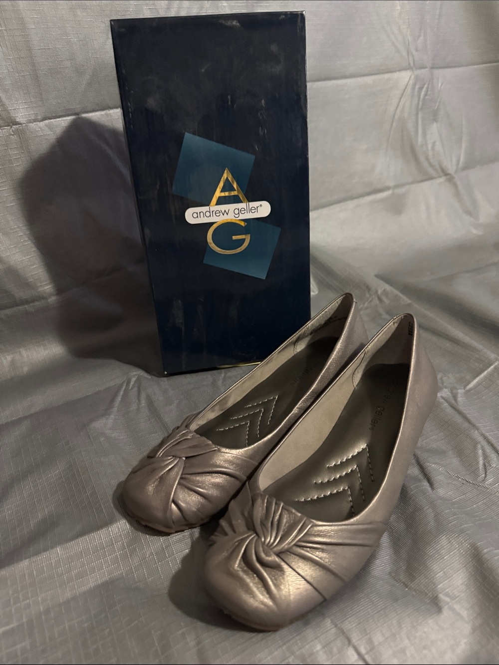 Andrew Geller Metallic Silver Knotted Toe Ballet Flats